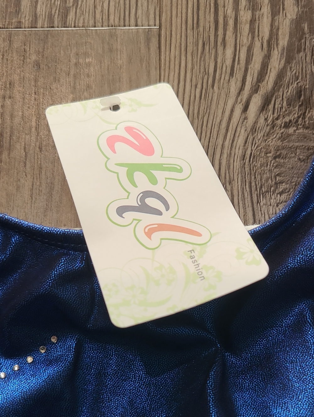 Shiny Metallic Royal Blue Sleeveless Leotard with Crystal Burst - Picture 4 of 4